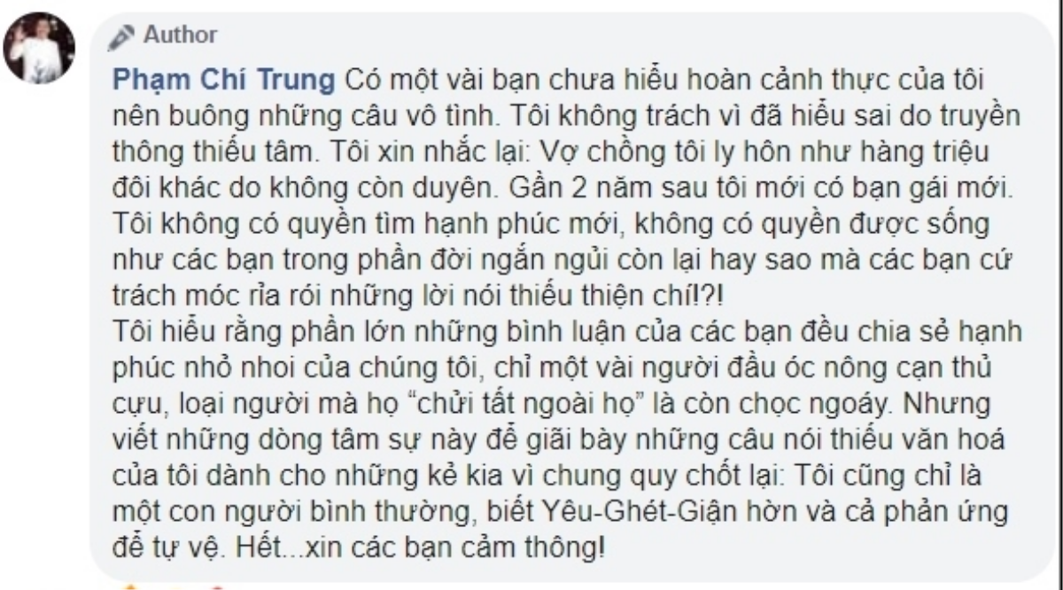 NSƯT Chí Trung viết 'tâm thư' khi bị xỉa xói vì yêu bạn gái doanh nhân Ảnh 4