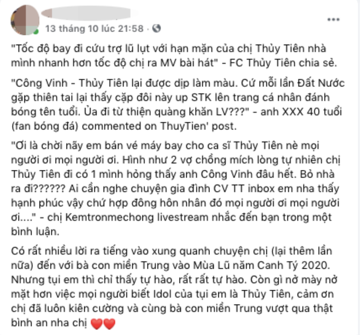 FC Thủy Tiên phản ứng gay gắt khi thần tượng bị 'soi mói' trang phục đi làm từ thiện tại vùng lũ Ảnh 5