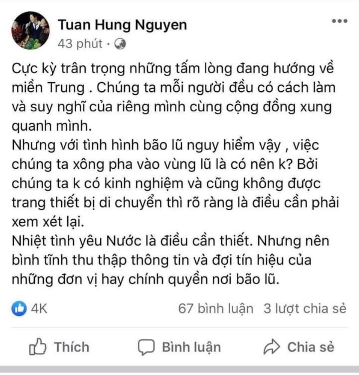 Tuấn Hưng lên tiếng sau nghi vấn 'đá xéo' Thủy Tiên vượt lũ cứu trợ Ảnh 3