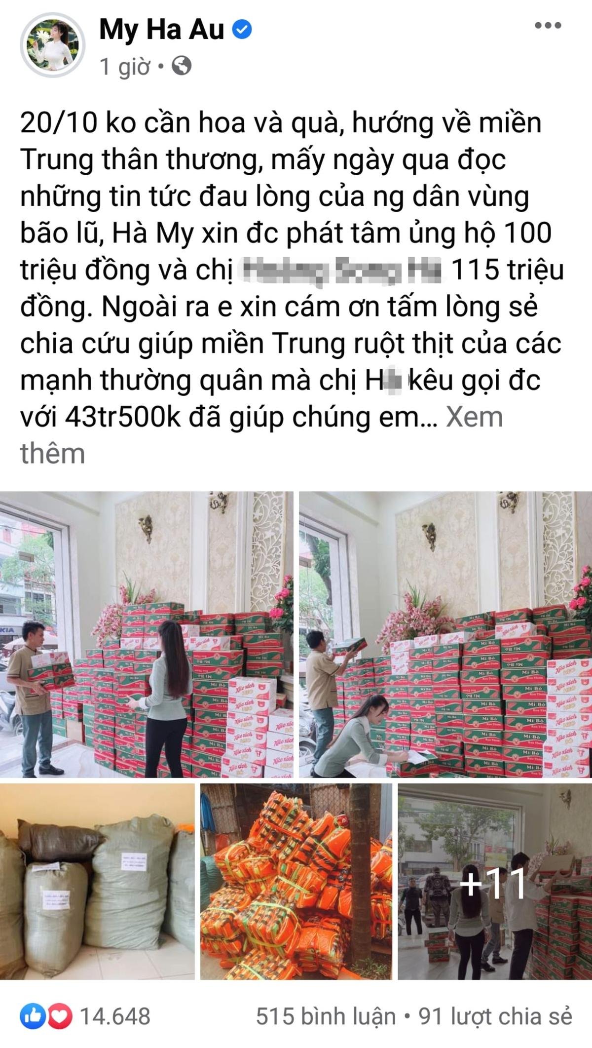 Âu Hà My ủng hộ 100 triệu đồng: 20/10 không cần hoa và quà, chỉ mong san sẻ được với đồng bào miền Trung Ảnh 3