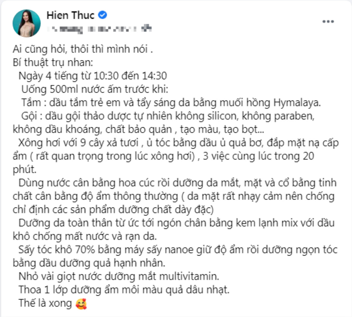 Hiền Thục tiết lộ 'bí thuật trụ nhan' với 4 tiếng chăm sóc da, tóc mỗi ngày Ảnh 2