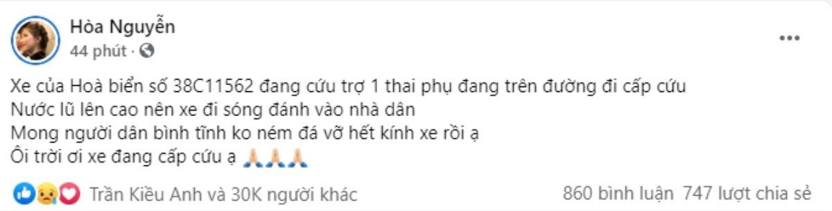 Cứu thai phụ, nước cuốn xe của Hoà Minzy vào nhà khiến người dân hiểu lầm ném đá vỡ kính oto Ảnh 2