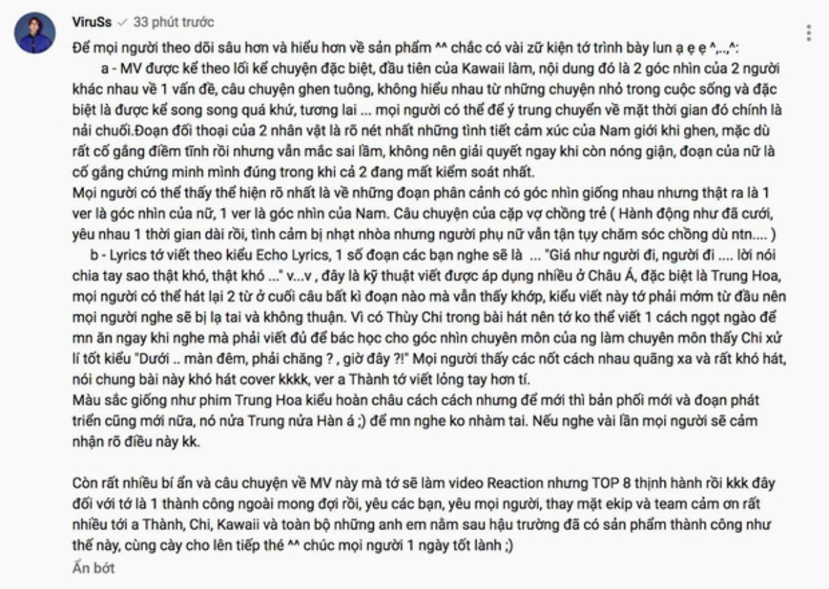 MV 'Nói chia tay thật khó' bị khán giả chê bai, ViruSs lên tiếng: Đó là nhạc cho những người làm chuyên môn thấy Ảnh 2