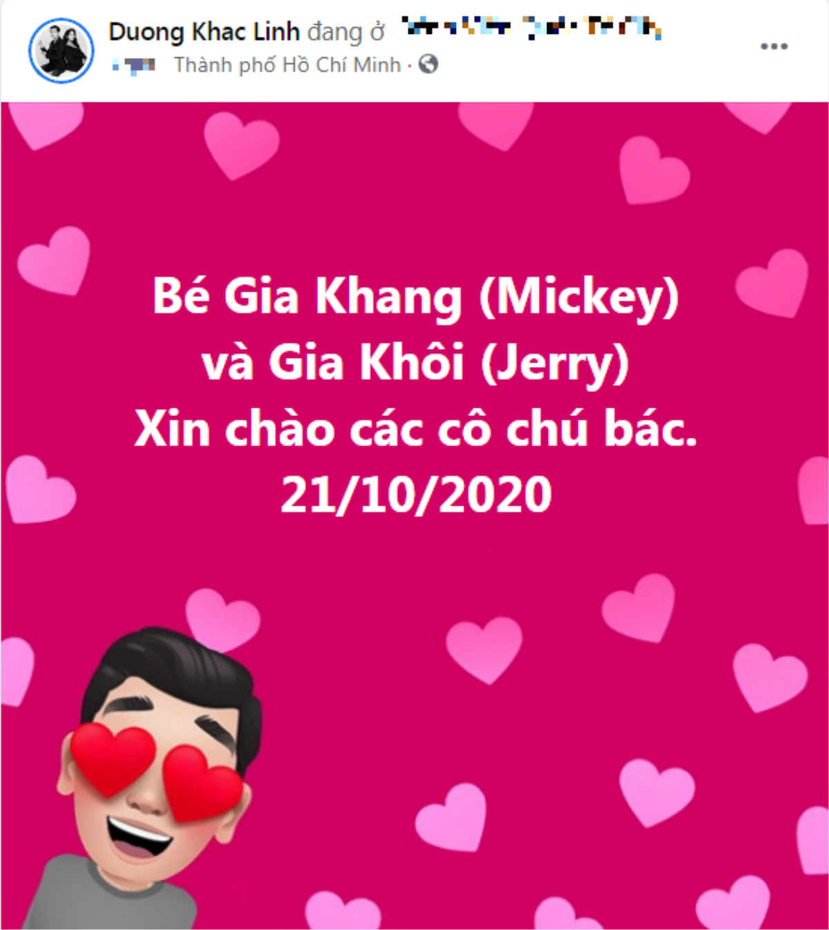 Dương Khắc Linh vui mừng thông báo Sara Lưu đã sinh con Ảnh 1