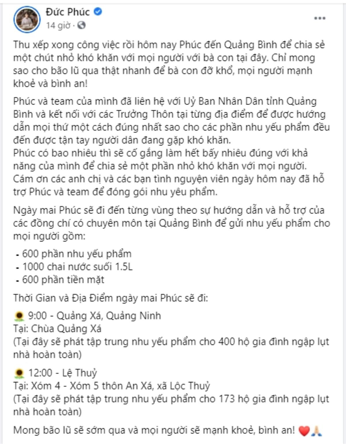 Sau Hòa Minzy, đến lượt Đức Phúc có mặt ở Quảng Bình cứu trợ đồng bào vùng lũ Ảnh 6