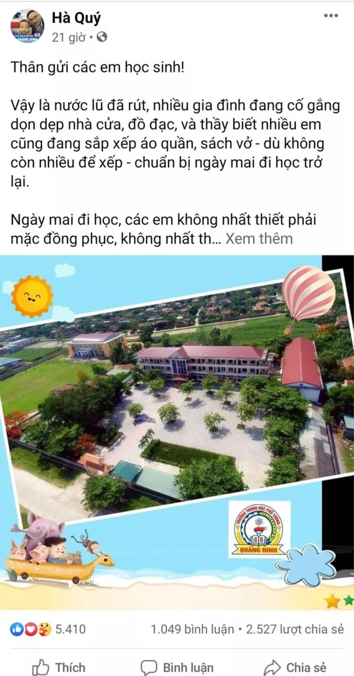 Đón học trò trở lại trường sau lũ, thầy Hiệu trưởng gửi bức tâm thư khiến tất cả xúc động Ảnh 1