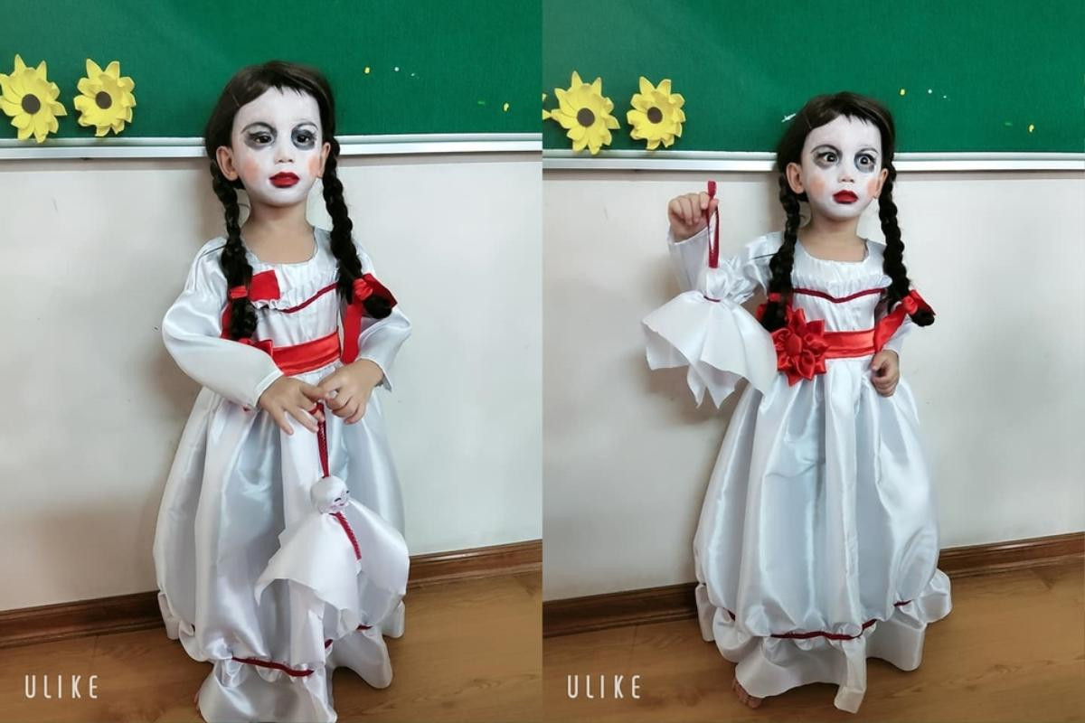 Tham dự bữa tiệc Halloween, cậu nhóc được mẹ hóa trang thành búp bê Annabelle khiến CĐM thích thú Ảnh 2