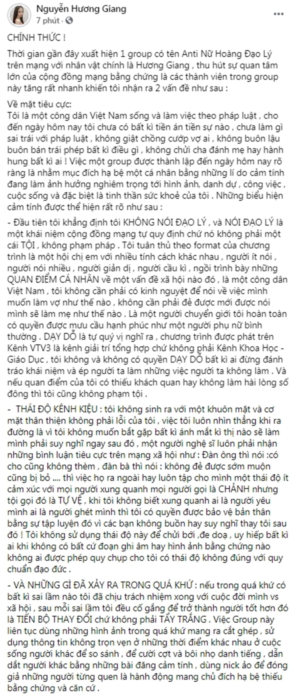 Hương Giang lên tiếng về Group 110 nghìn anti-fan: Tôi không đạo lý - tẩy trắng, nhờ pháp luật can thiệp Ảnh 1