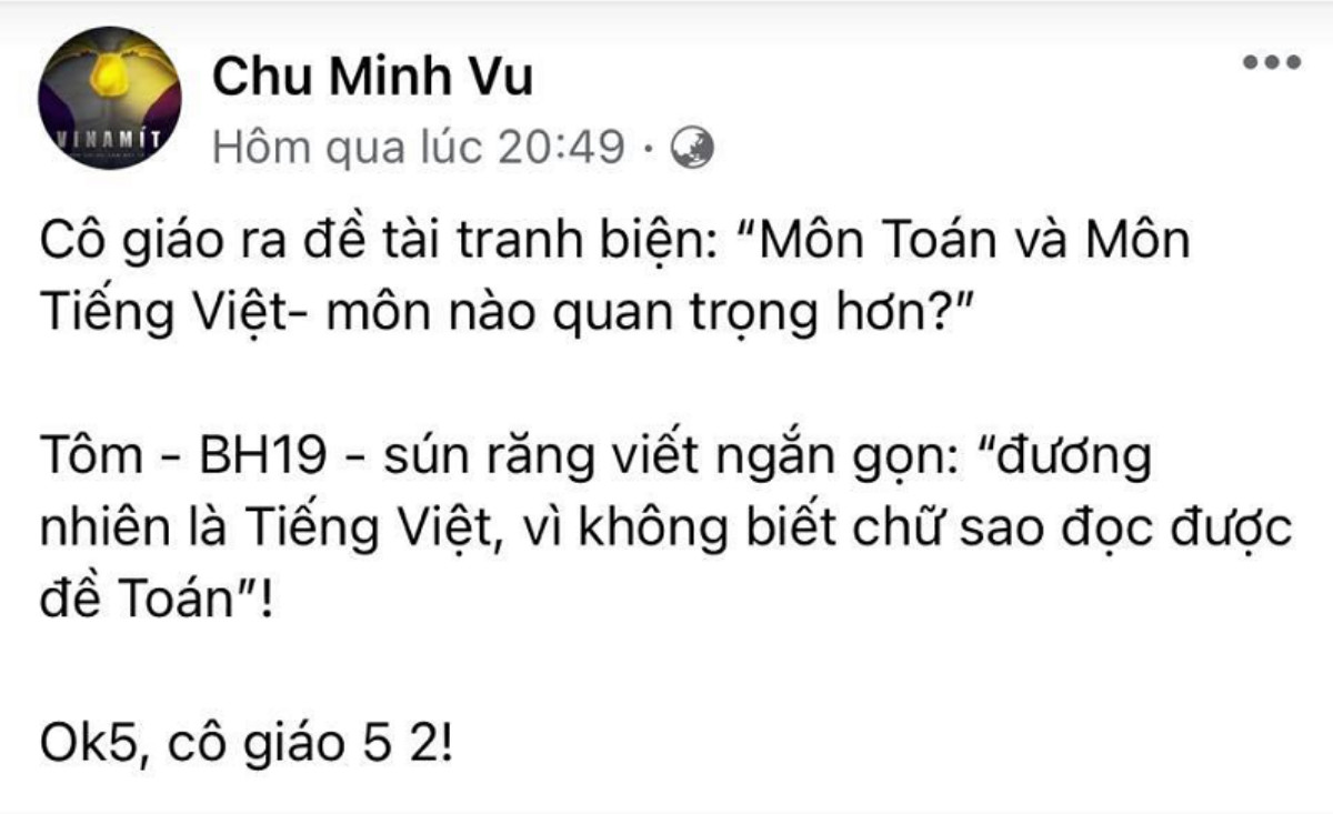 Con trai nhà báo Chu Minh Vũ gây bất ngờ với câu trả lời giữa Toán và Tiếng Việt môn nào quan trọng hơn Ảnh 1