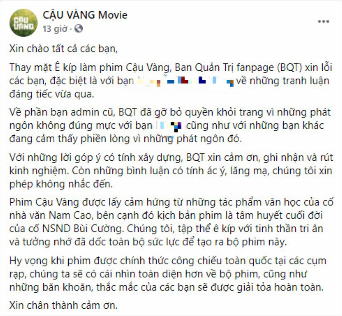 Ekip 'Cậu Vàng' đăng đàn xin lỗi nhưng khán giả vẫn đòi tẩy chay, kèo này phim toang thật rồi ông giáo ạ! Ảnh 1