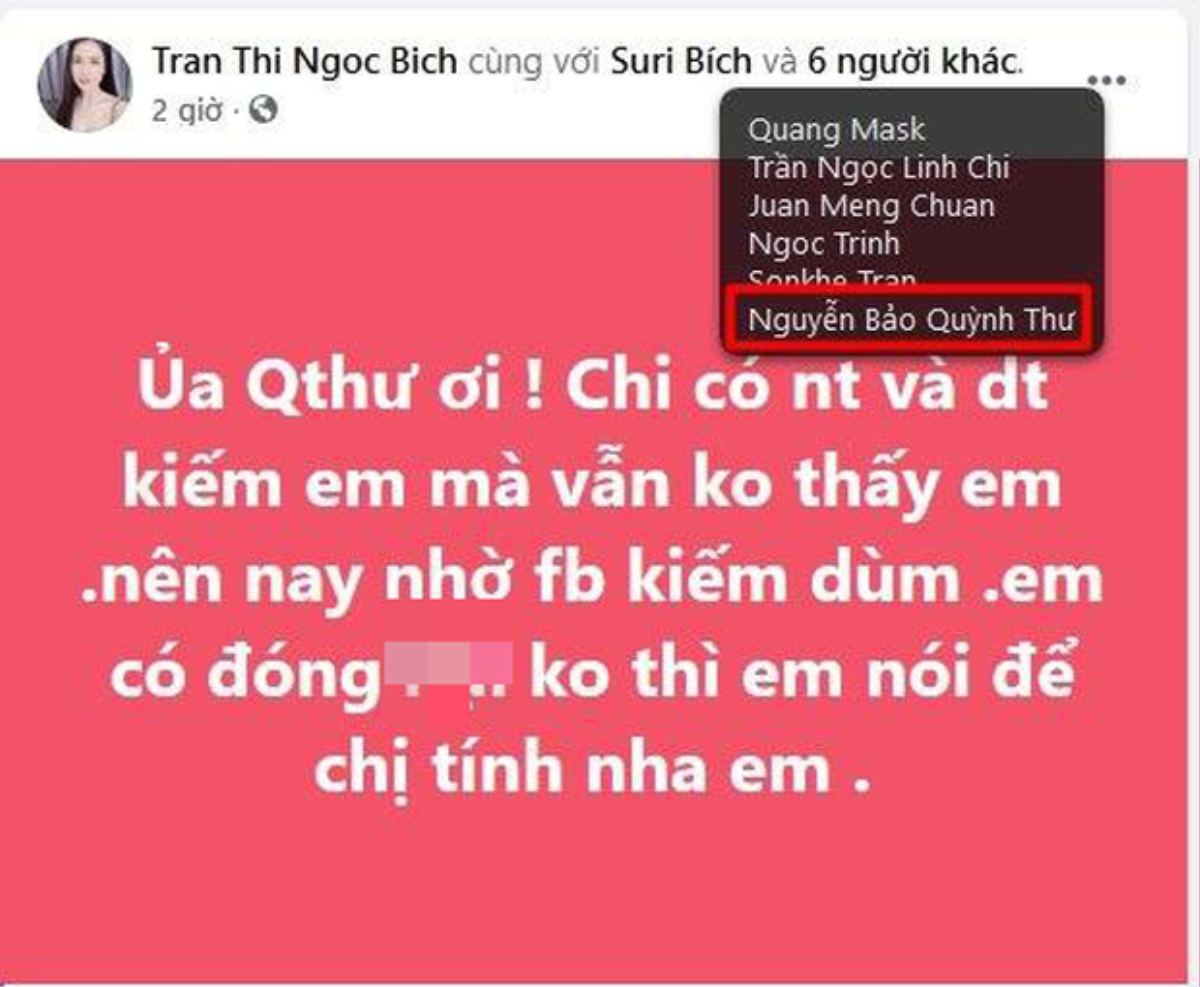 Chị gái Ngọc Trinh viết status thẳng tay tag Quỳnh Thư để đòi tiên? Ảnh 1