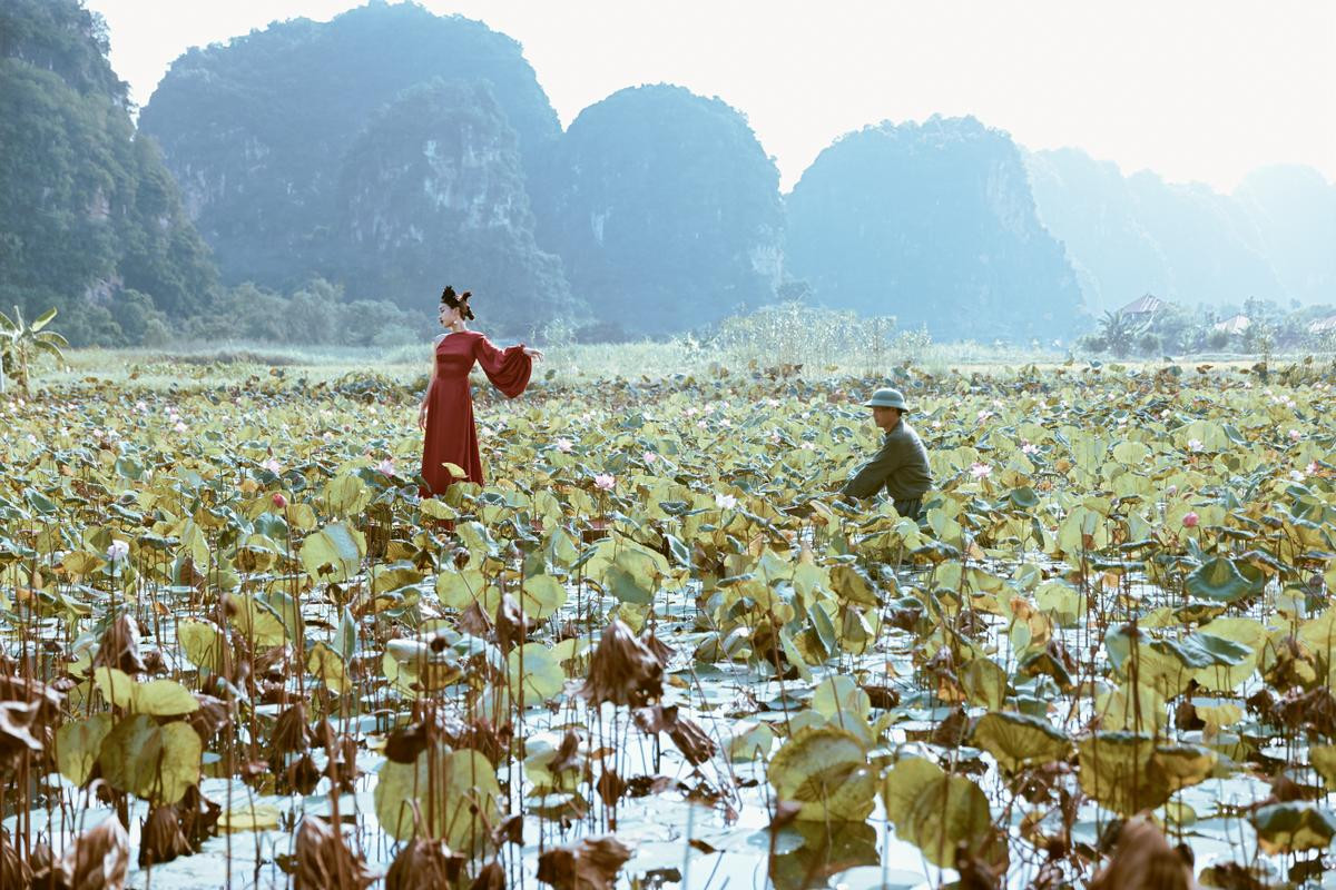 Đỗ Mỹ Linh leo núi, đi thuyền, ngâm mình trong nước lạnh làm nàng thơ tuyệt sắc giữa Ninh Bình Ảnh 6