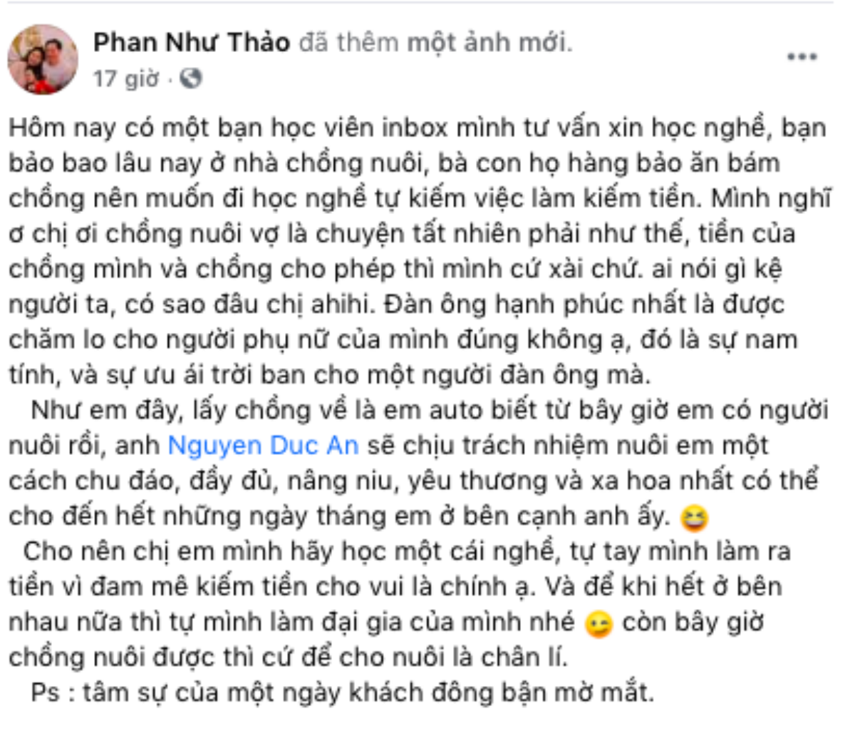 Bị chê bai nhan sắc, Phan Như Thảo khoe vẫn được chồng cưng chiều hết mực Ảnh 4