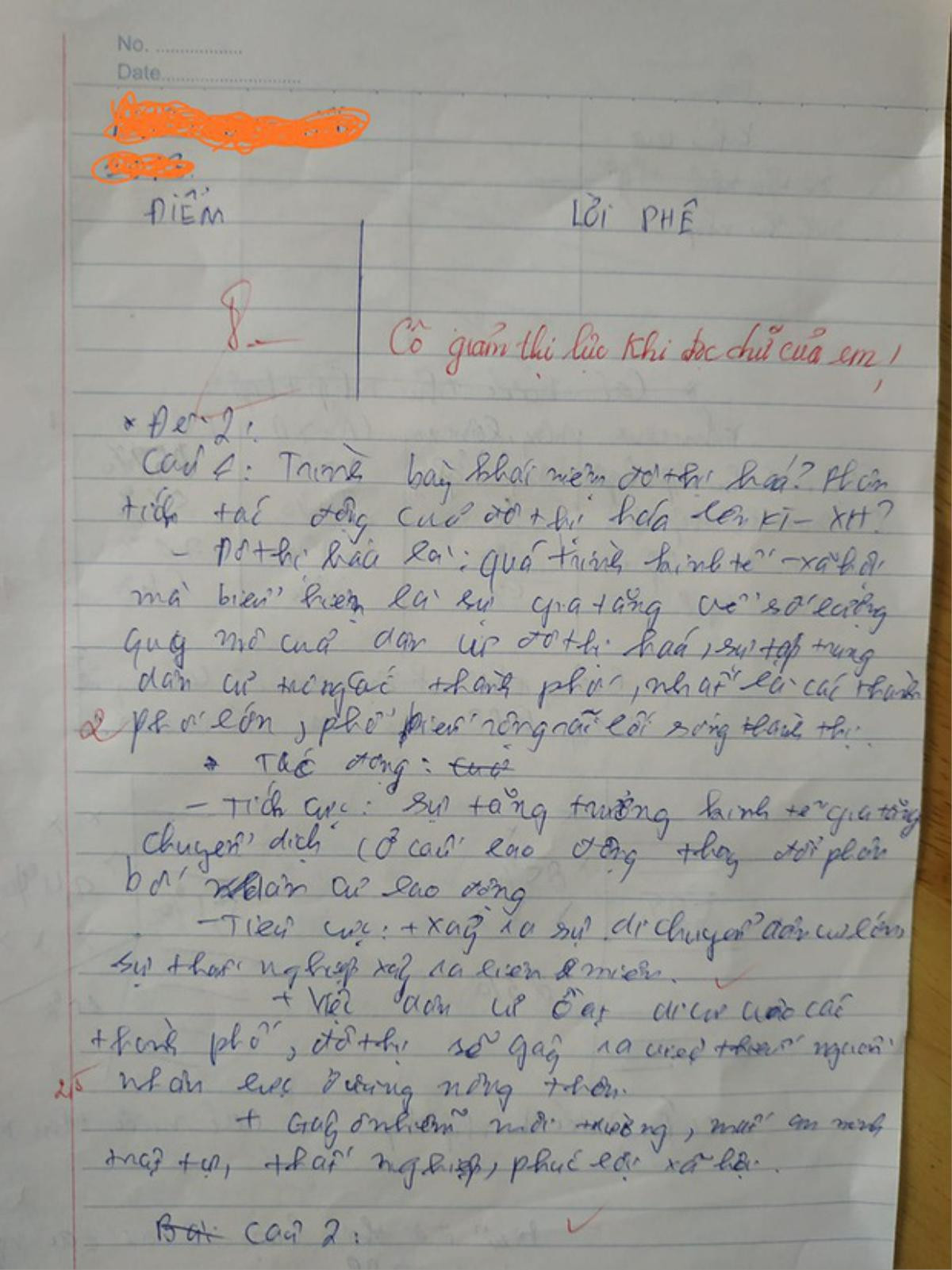 Được 8 điểm bài kiểm tra nhưng nam sinh phải suy ngẫm sau khi đọc lời phê của cô giáo Ảnh 1