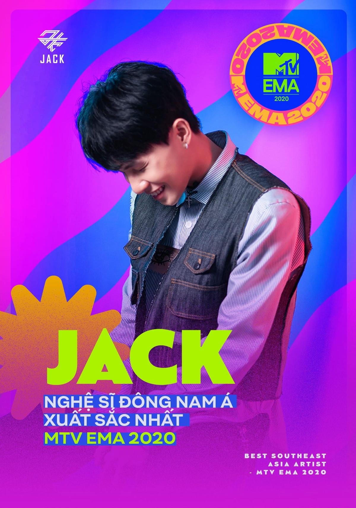 Jack xúc động cám ơn fan khi nhận giải Nghệ sĩ Đông Nam Á xuất sắc nhất MTV EMA 2020 Ảnh 1