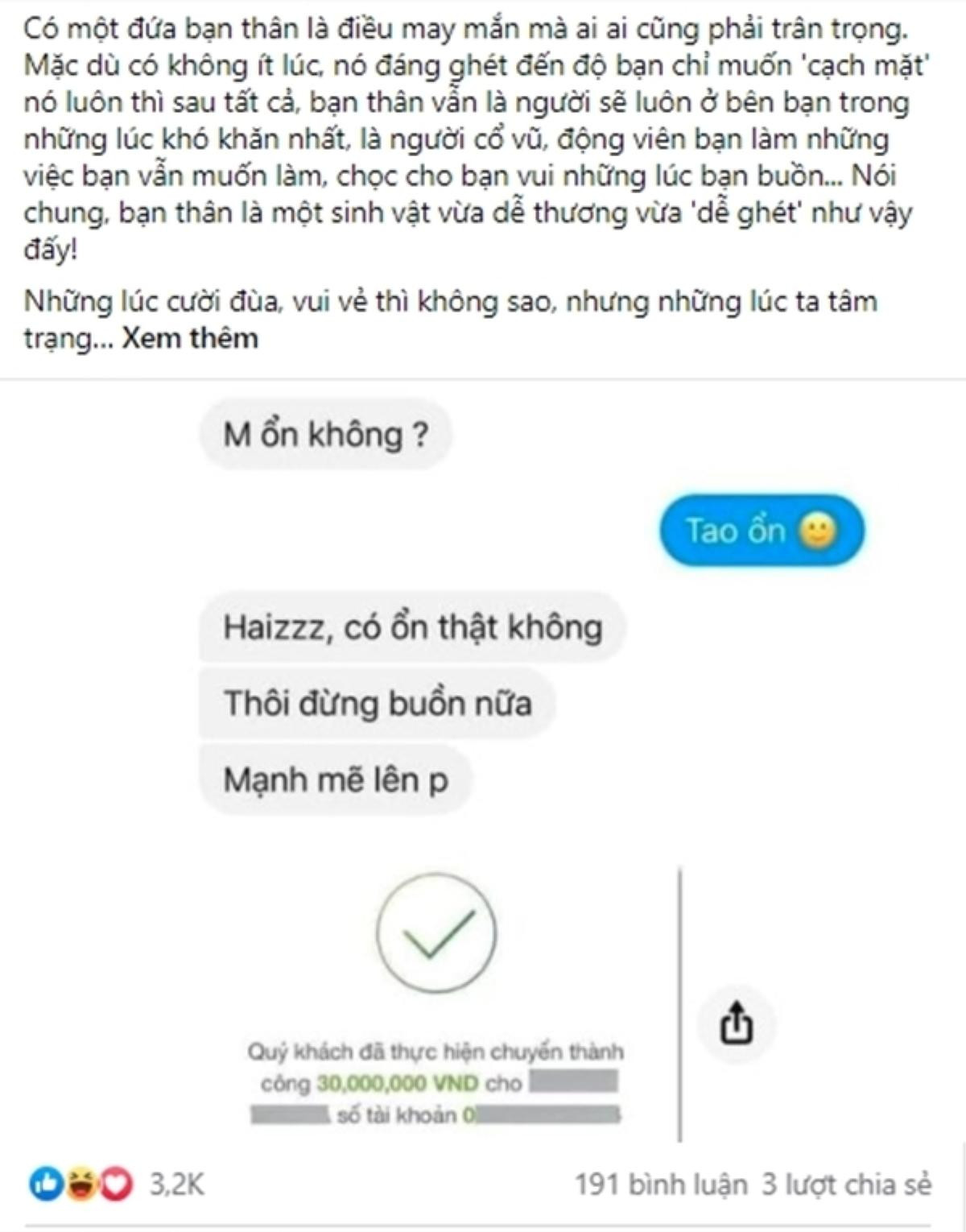 Pha xử lí đi vào lòng người: Thấy bạn buồn, cô gái liền chuyển 30 triệu động viên Ảnh 1