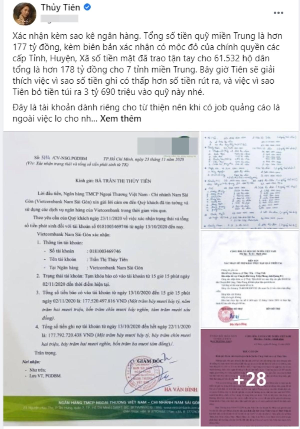 Thủy Tiên tổng kết quyên góp 178,5 tỷ đồng, tự trích 3,69 tỷ tiền túi để ủng hộ miền Trung Ảnh 2