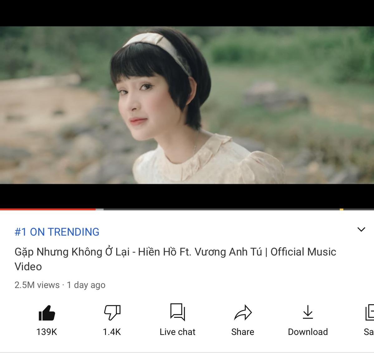 Vượt mặt BTS, 'Gặp nhưng không ở lại' của Hiền Hồ chính thức top 1 trending Youtube Ảnh 1