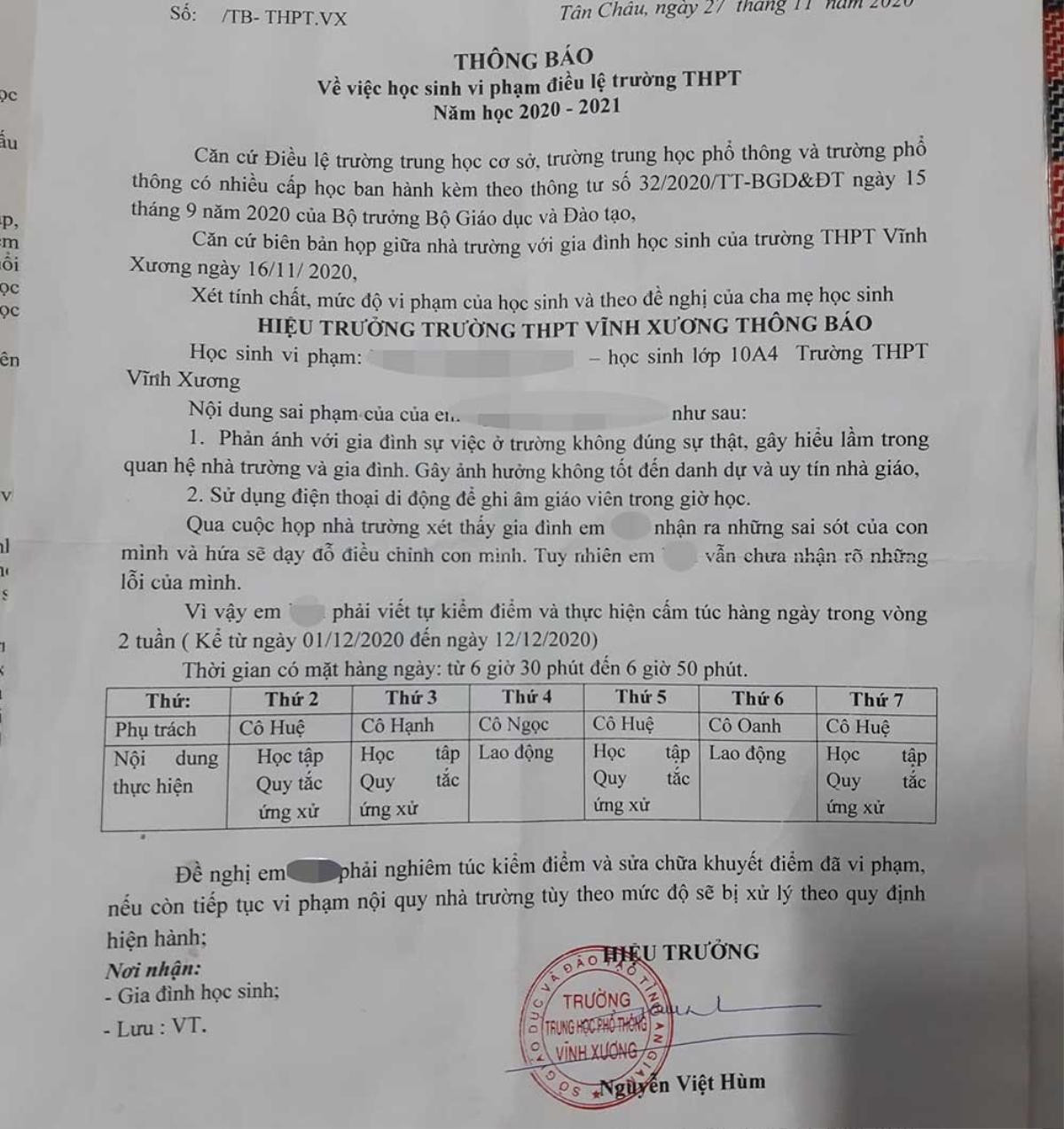 Vụ nữ sinh lớp 10 ở An Giang tự tử do uất ức với nhà trường: Tạm đình chỉ Hiệu trưởng và Phó Hiệu trưởng Ảnh 2