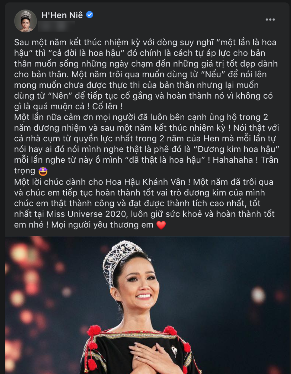 H'Hen Niê: '1 lần là hoa hậu cả đời là hoa hậu, tôi chúc Khánh Vân đạt thành tích cao nhất Miss Universe' Ảnh 9