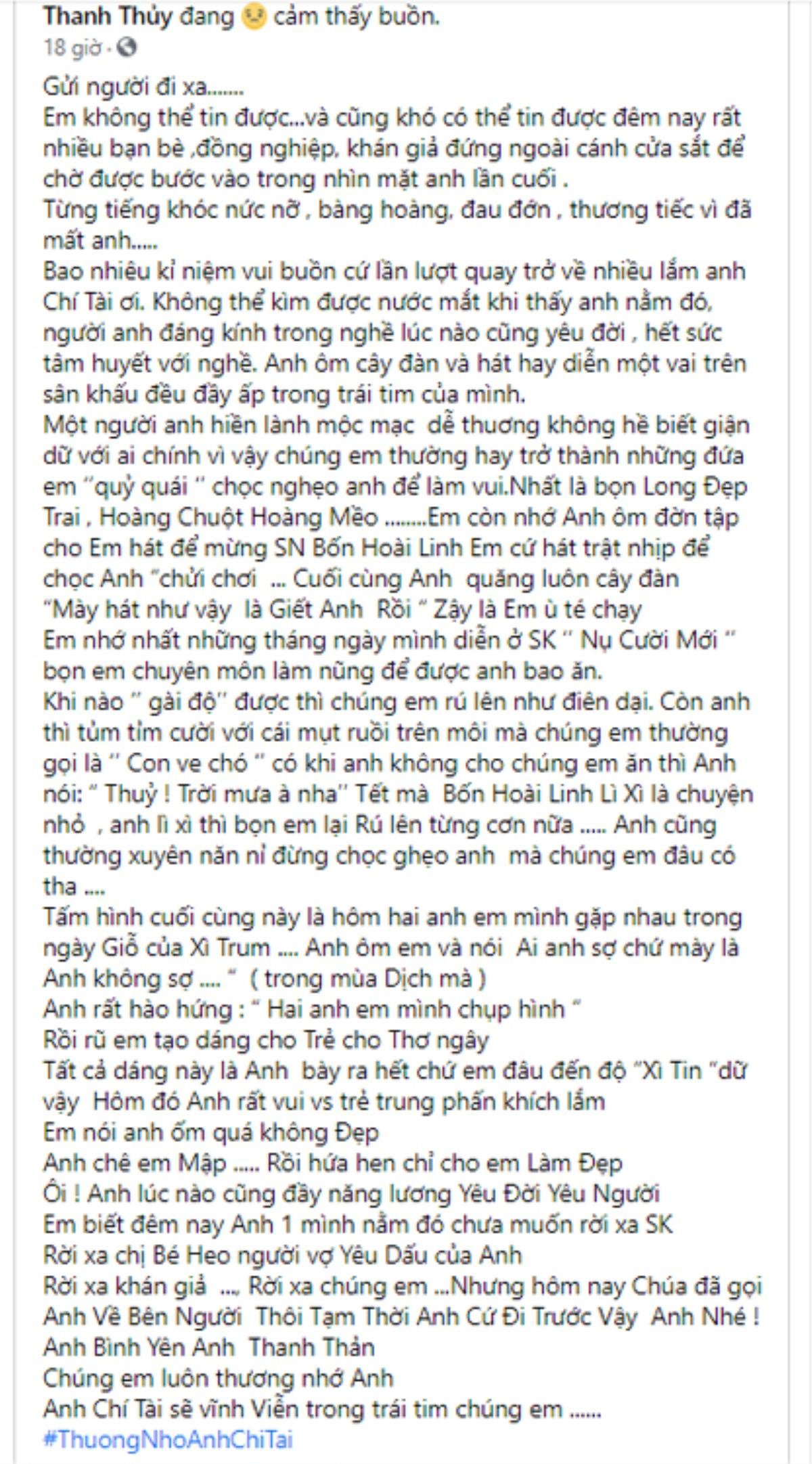 Danh ca Hương Lan viết tâm thư tiễn biệt nghệ sĩ Chí Tài khiến khán giả rơi nước mắt Ảnh 3