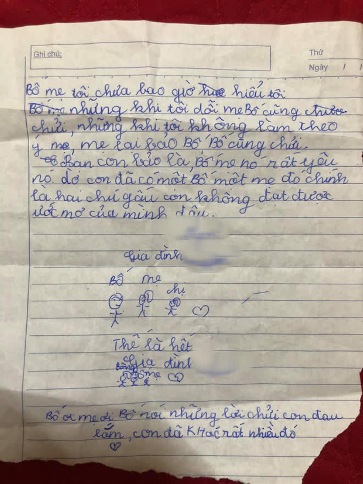 Thường xuyên bị bố mẹ mắng chửi, bé gái tiểu học viết tâm thư: 'Những lời chửi làm con đau lắm...' Ảnh 1