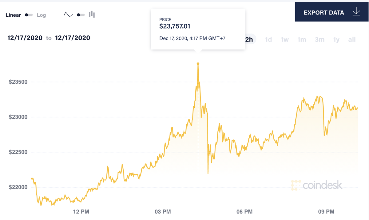 Giá Bitcoin tăng cao kỷ lục, gần đạt ngưỡng 24.000 USD/BTC Ảnh 1