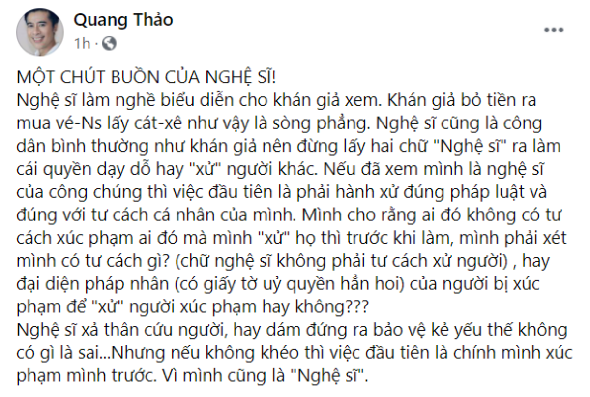 'Đừng lấy hai chữ nghệ sĩ ra làm cái quyền dạy dỗ hay xử người khác' Ảnh 2