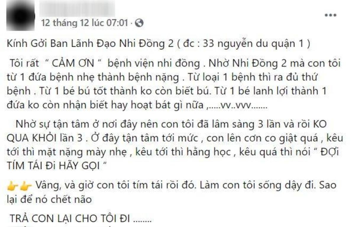 Bị tố làm việc tắc trách khiến bệnh nhi tử vong, Bệnh viện Nhi đồng 2 TP.HCM lên tiếng Ảnh 1