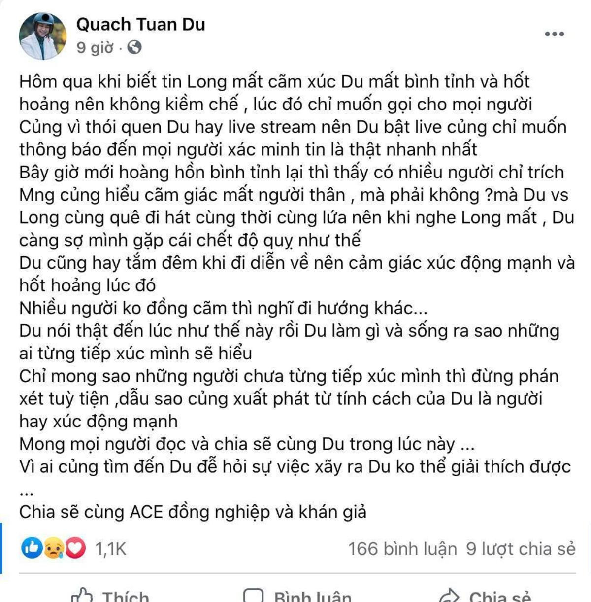 Vũ Hà có status nghi 'đá xéo' Quách Tuấn Du livestream 'làm lố' sau khi Vân Quang Long qua đời Ảnh 4