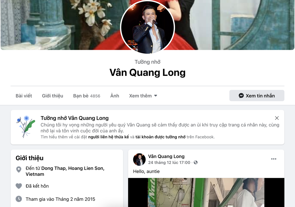 Facebook ca sĩ Vân Quang Long chuyển sang chế độ tưởng nhớ khiến fan bồi hồi, xúc động Ảnh 1