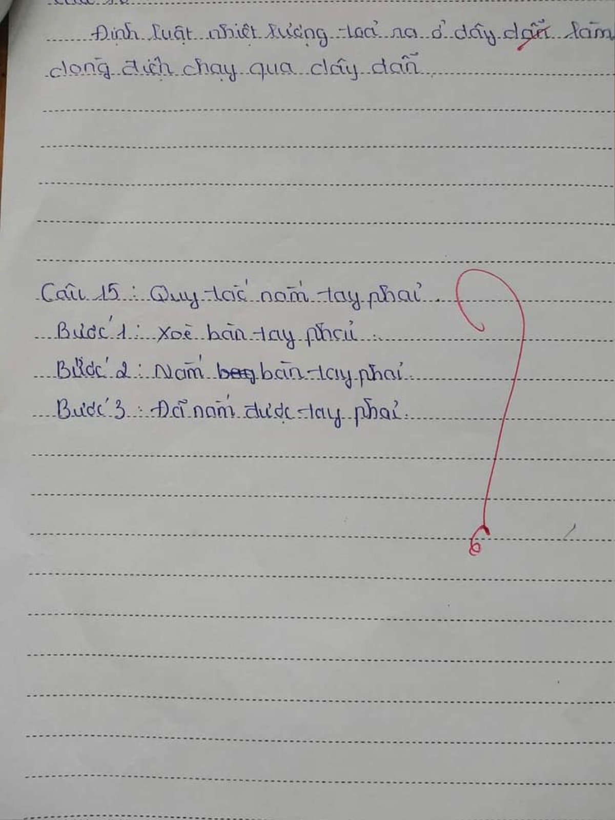 Giáo viên 'tá hỏa' đặt dấu chấm hỏi to đùng khi nhìn thấy bài làm về quy tắc 'bàn tay phải' của nam sinh Ảnh 1