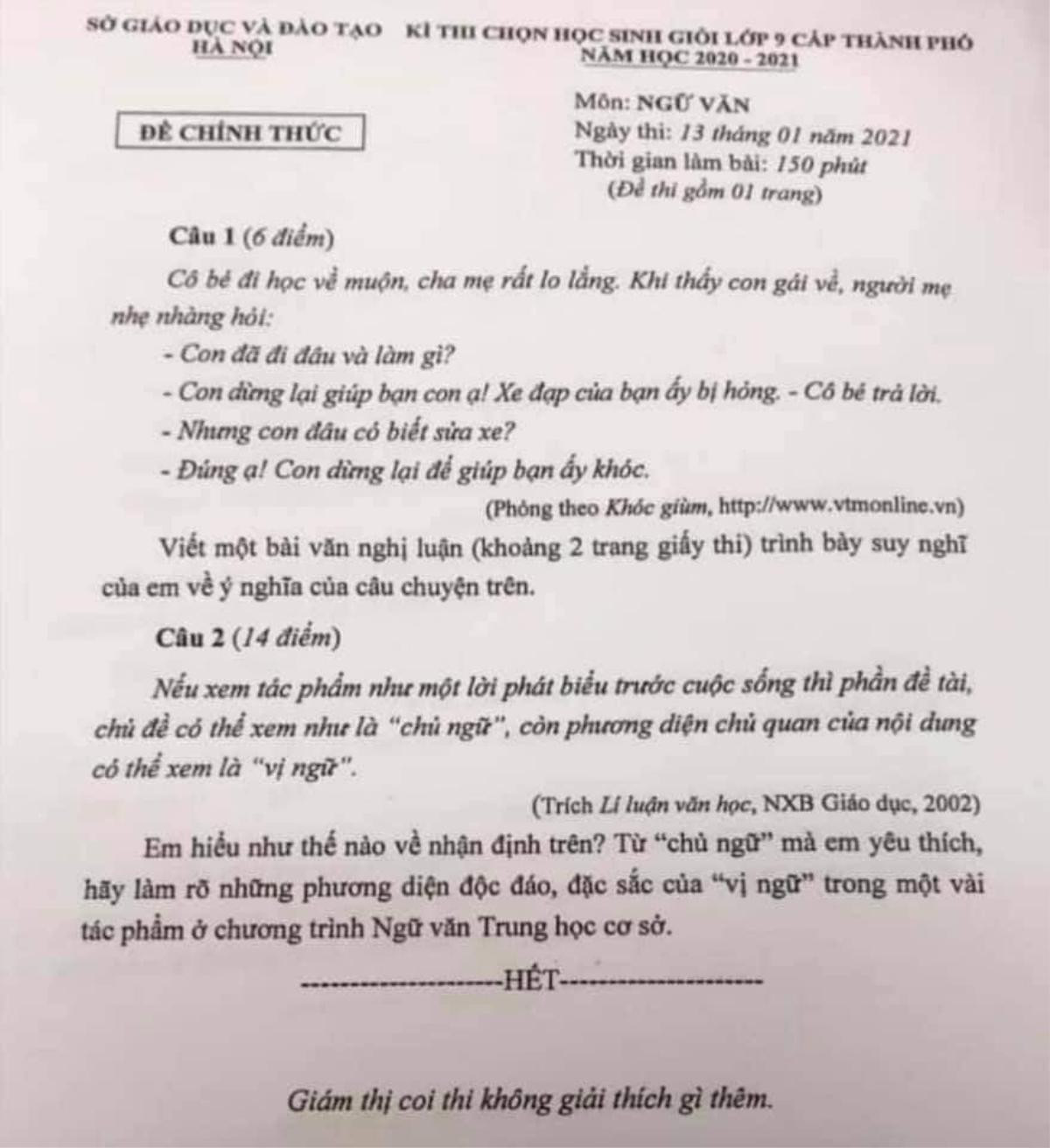 Đề Văn học sinh giỏi lớp 9 khiến dân mạng 'khóc thét' khi đọc đi đọc lại vẫn không thể hiểu Ảnh 1