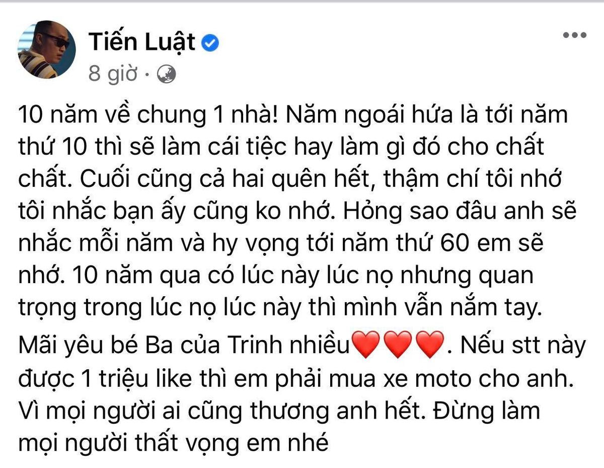 Tiến Luật viết tâm thư kỷ niệm 10 năm ngày cưới với Thu Trang Ảnh 2