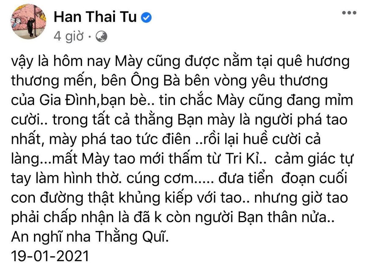 Hàn Thái Tú đau xót viết tâm thư tiễn biệt ca sĩ Vân Quang Long Ảnh 2