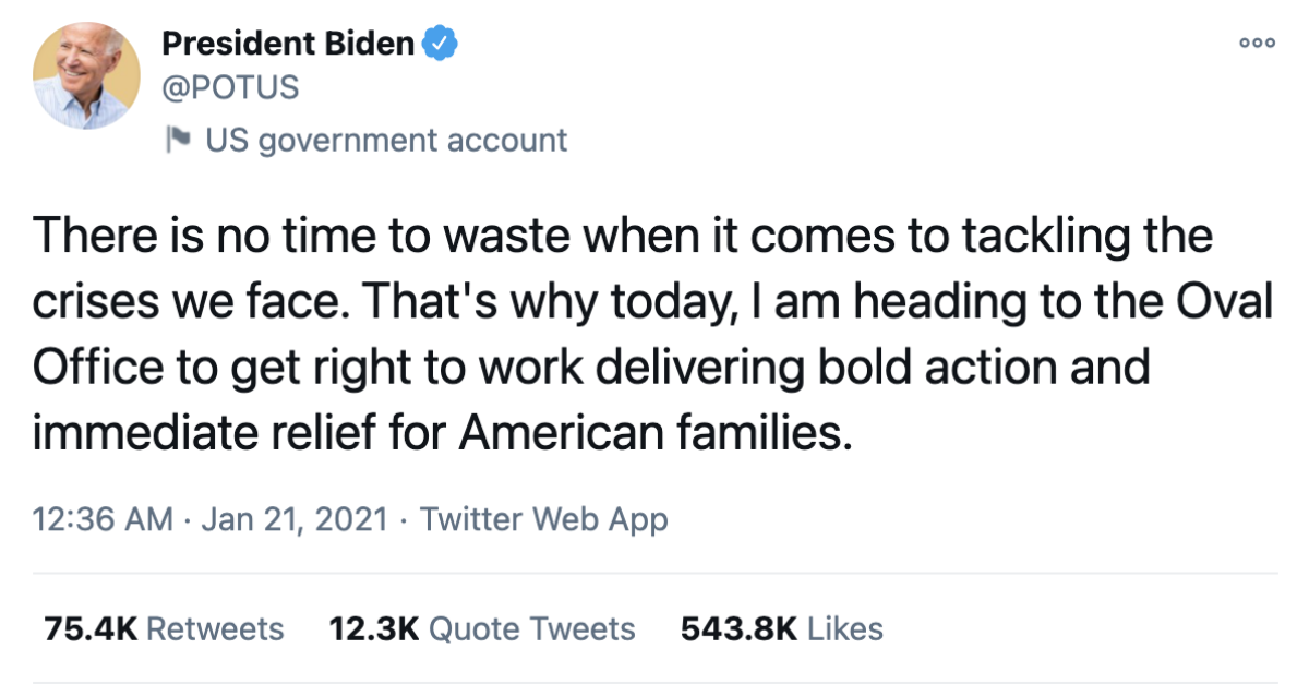 Ông Joe Biden chính thức tiếp nhận tài khoản Twitter Tổng thống Mỹ Ảnh 2