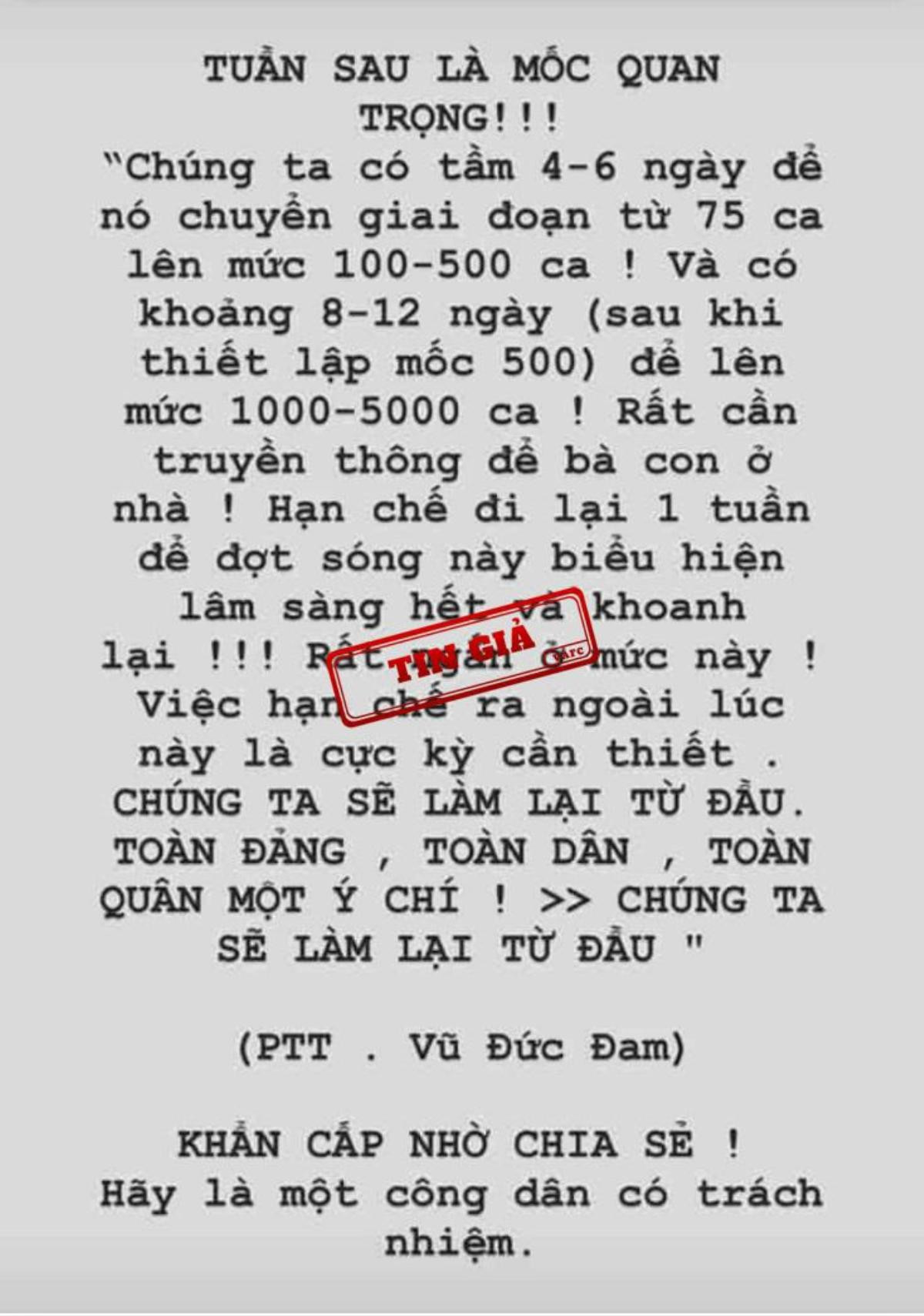 Thông tin giả mạo phát ngôn của Phó Thủ tướng Vũ Đức Đam được chia sẻ hàng loạt trên Facebook Ảnh 1