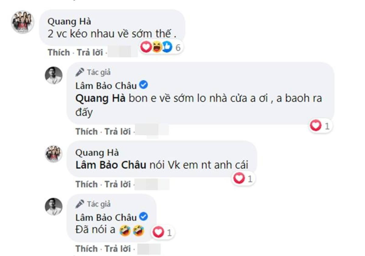 Lệ Quyên và Lâm Bảo Châu ra Hà Nội cùng lúc, Quang Hà nhắn hỏi: '2 vợ chồng kéo nhau về sớm thế?' Ảnh 5