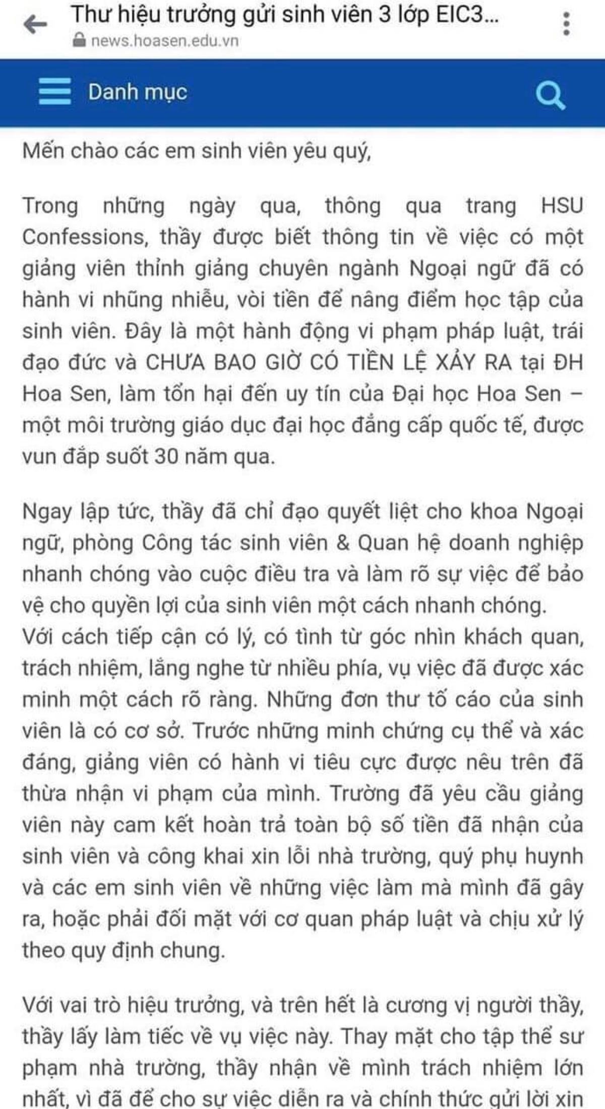 Giảng viên ĐH Hoa Sen bị tố nhắn tin riêng, 'vòi' tiền từng sinh viên rồi sẽ nâng điểm cho qua môn Ảnh 2