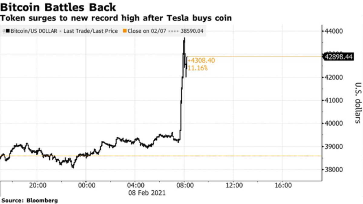 Giá Bitcoin tăng kỷ lục sau khi Tesla đầu tư 1,5 tỉ USD, chấp nhận thanh toán bằng tiền điện tử Ảnh 2