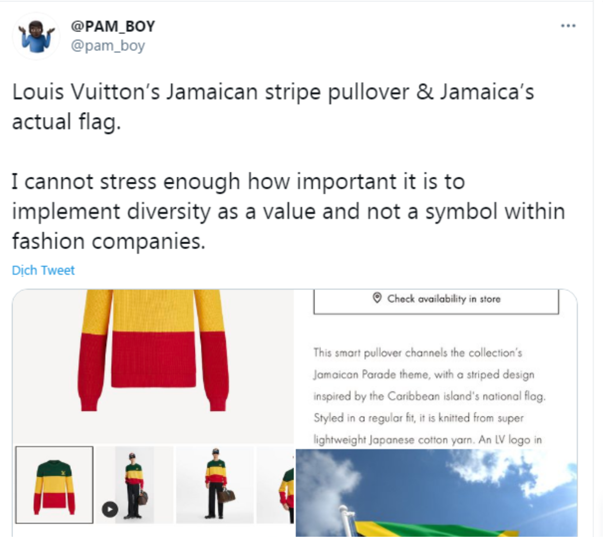 Louis Vuitton bị chỉ trích bán áo tôn vinh Jamaica nhưng lại dùng sai màu quốc kỳ Ảnh 3