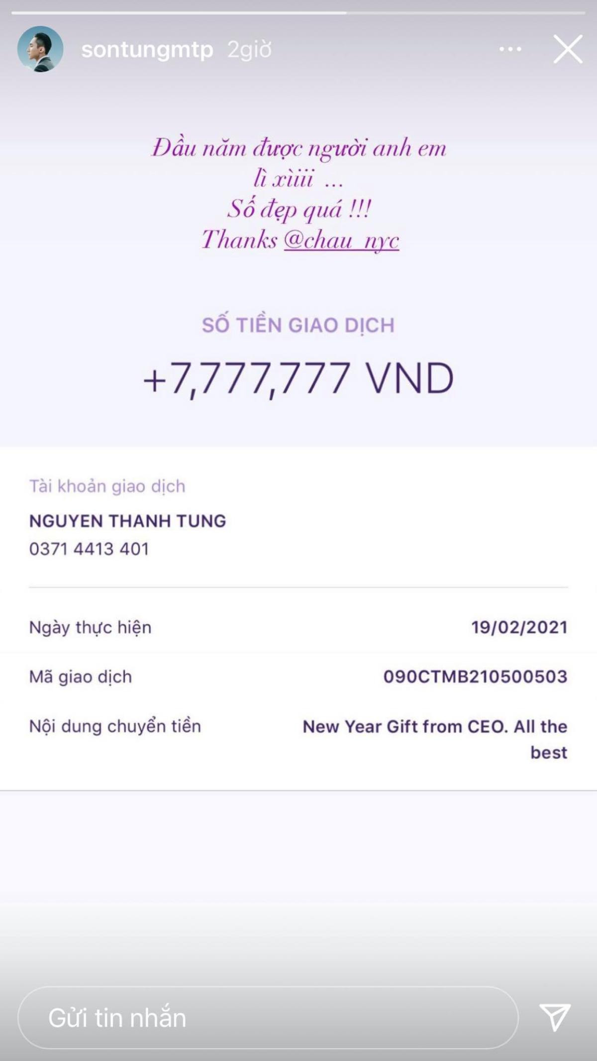 Sơn Tùng hé lộ số tiền được mừng tuổi, vô tình để lộ số tài khoản Ảnh 2