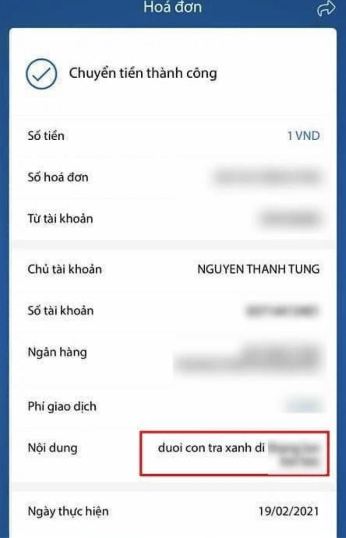 Vô tình để lộ số tài khoản ngân hàng, Sơn Tùng bị anti-fan lì xì kèm lời nhắn 'dở khóc dở cười' Ảnh 3