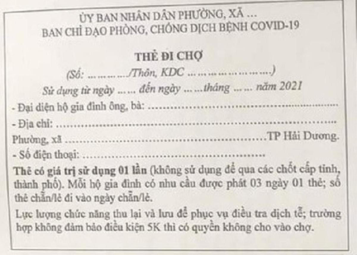 Người dân TP Hải Dương sẽ được phát thẻ đi chợ 3 ngày/lần Ảnh 1