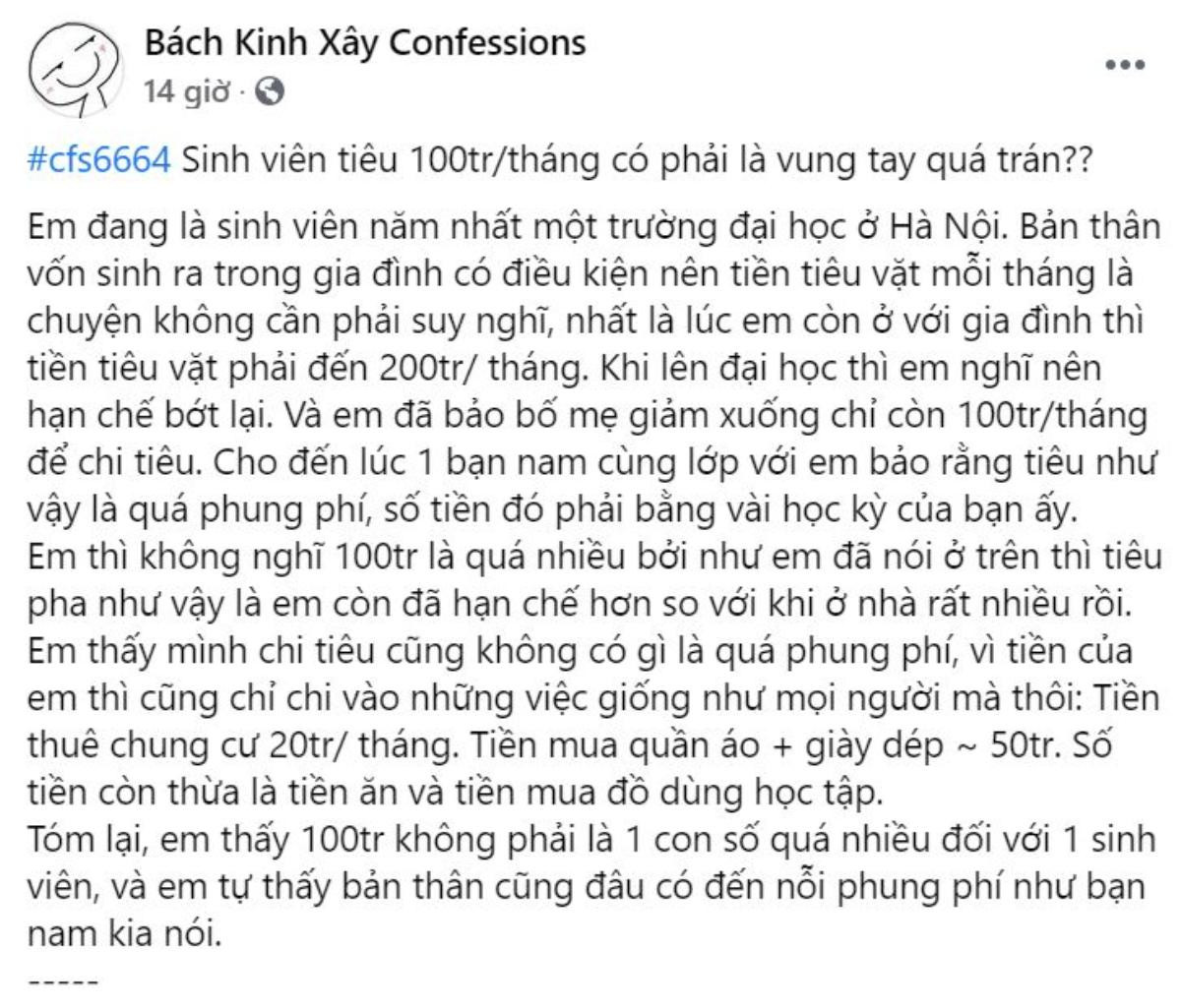 Câu chuyện 'sinh viên tiêu 100 triệu/tháng có phải là vung tay quá trán?' gây tranh cãi dữ dội Ảnh 1