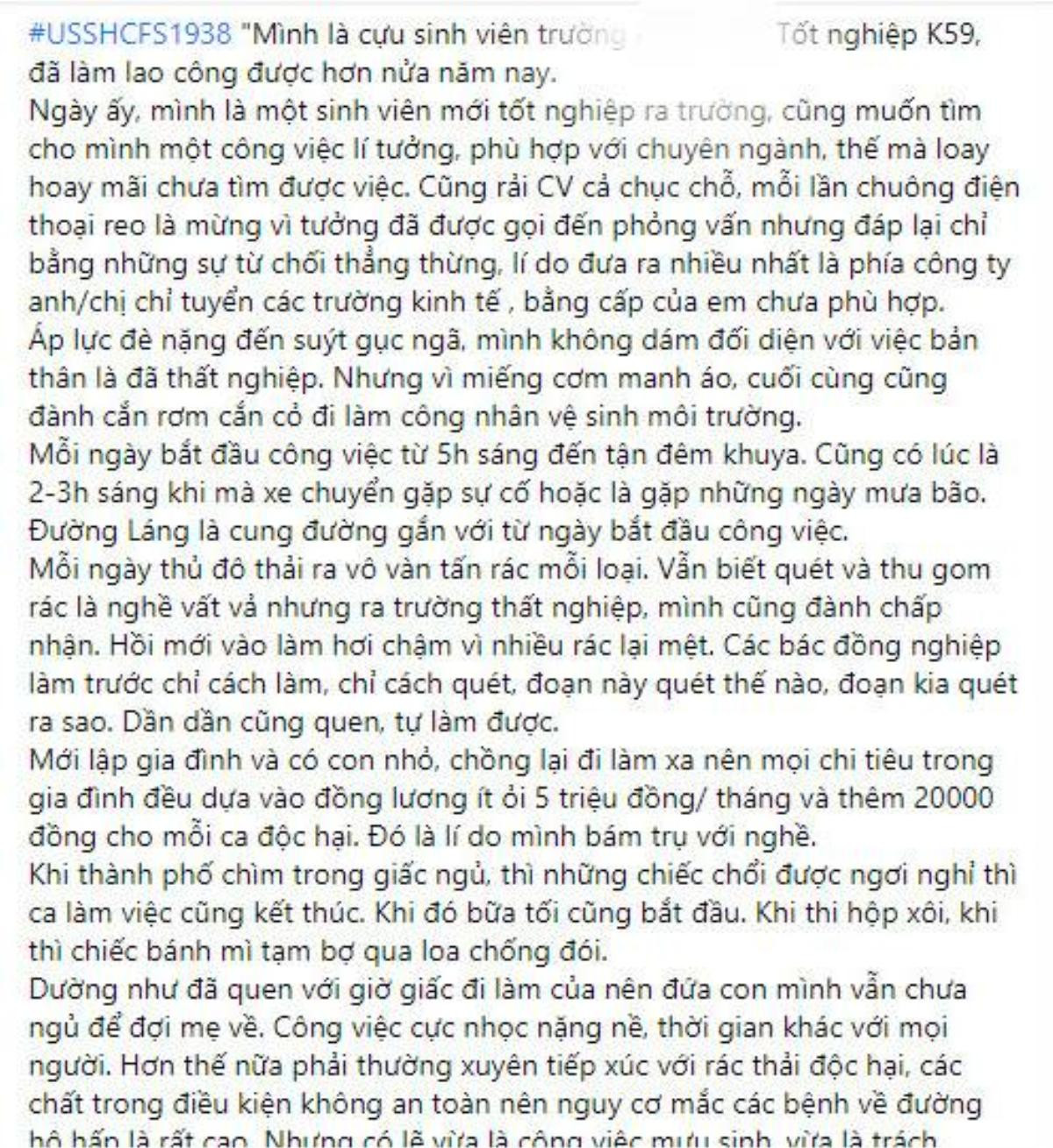 Tâm sự của cô gái chọn làm công nhân vệ sinh môi trường sau khi tốt nghiệp ĐH khiến nhiều người suy ngẫm Ảnh 1