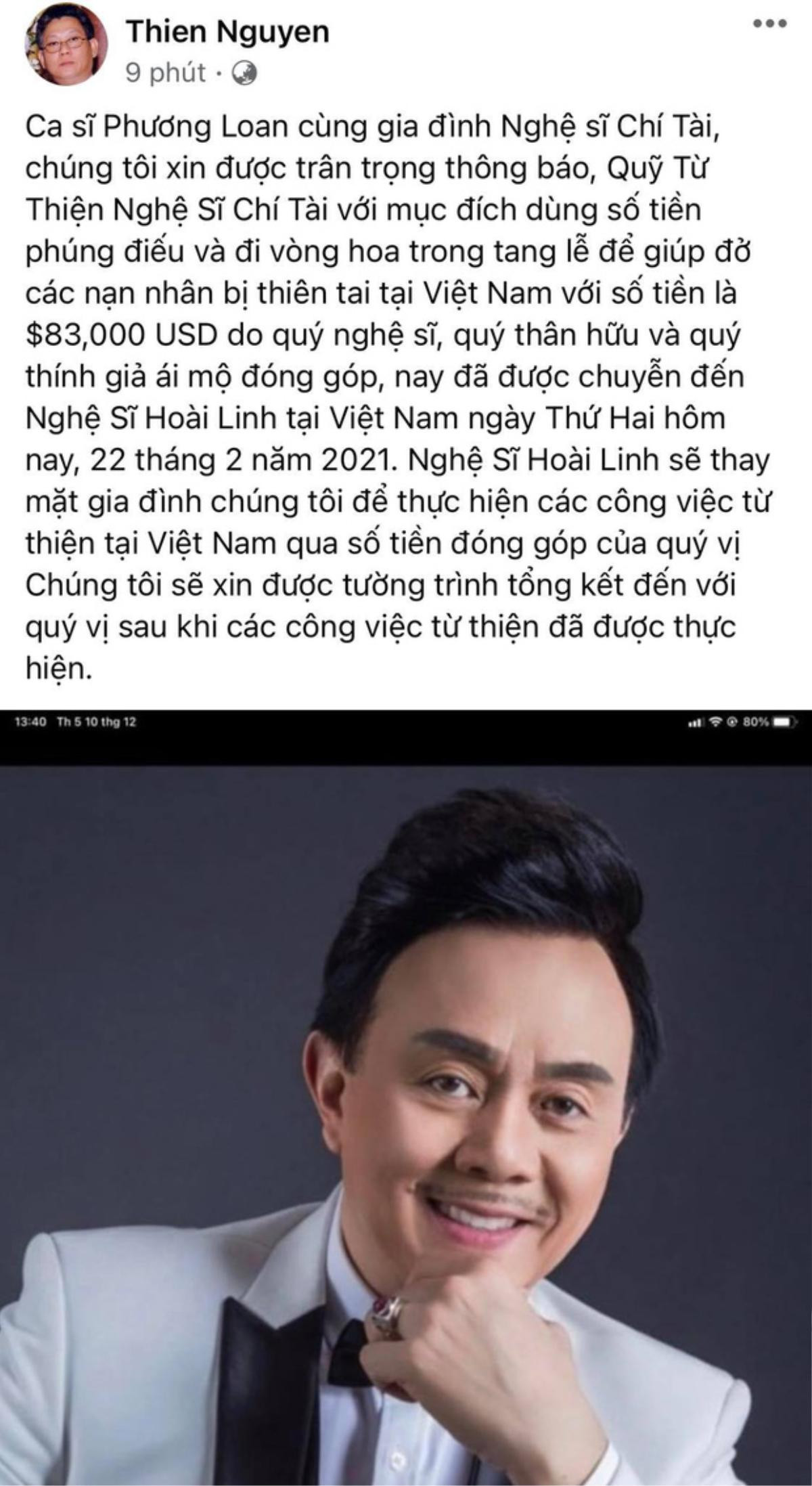 Gia đình cố nghệ sĩ Chí Tài chuyển gần 2 tỷ tiền phúng viếng cho NSƯT Hoài Linh để lập quỹ từ thiện Ảnh 2