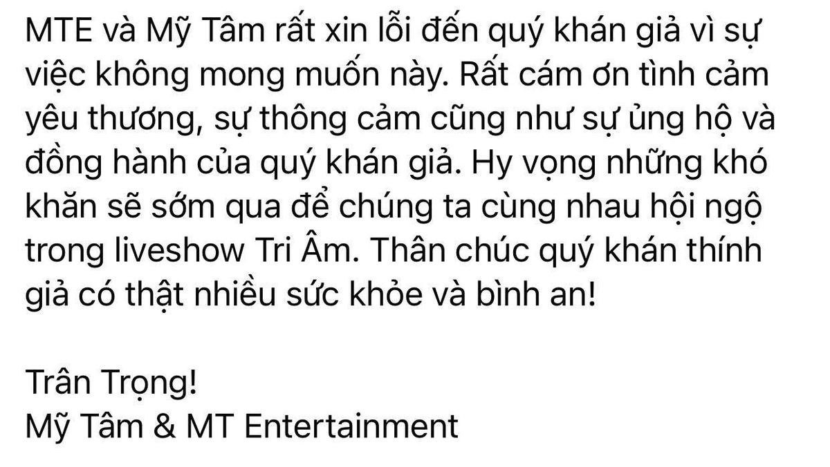 Mỹ Tâm hoãn và dời lịch liveshow Tri Âm vì COVID-19 Ảnh 3