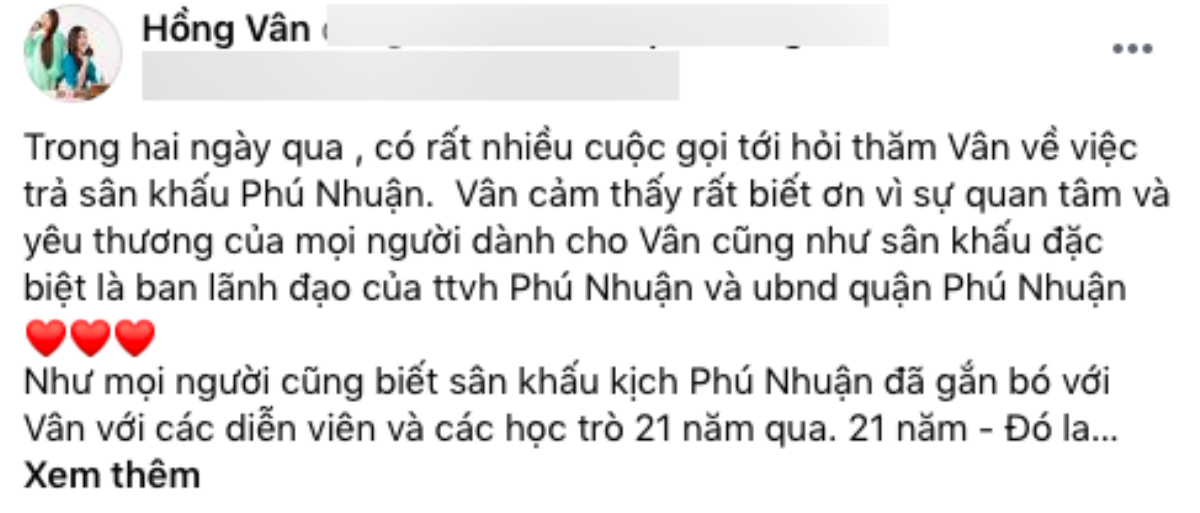 NSND Hồng Vân phủ nhận thông tin đóng cửa sân khấu sau 21 năm hoạt động Ảnh 1