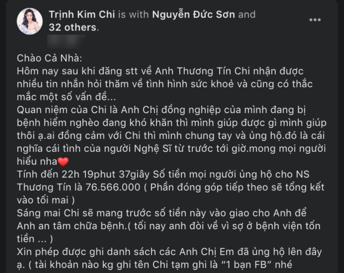 Hội sao Việt đồng lòng giúp NS Thương Tín: Trịnh Kim Chi kêu gọi hơn 76 triệu, Hạnh Thúy chi trả viện phí Ảnh 3